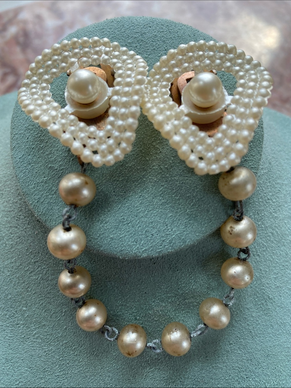 Vintage Pearl-Style Beaded Clip-On Necklace Earrings - Ivory